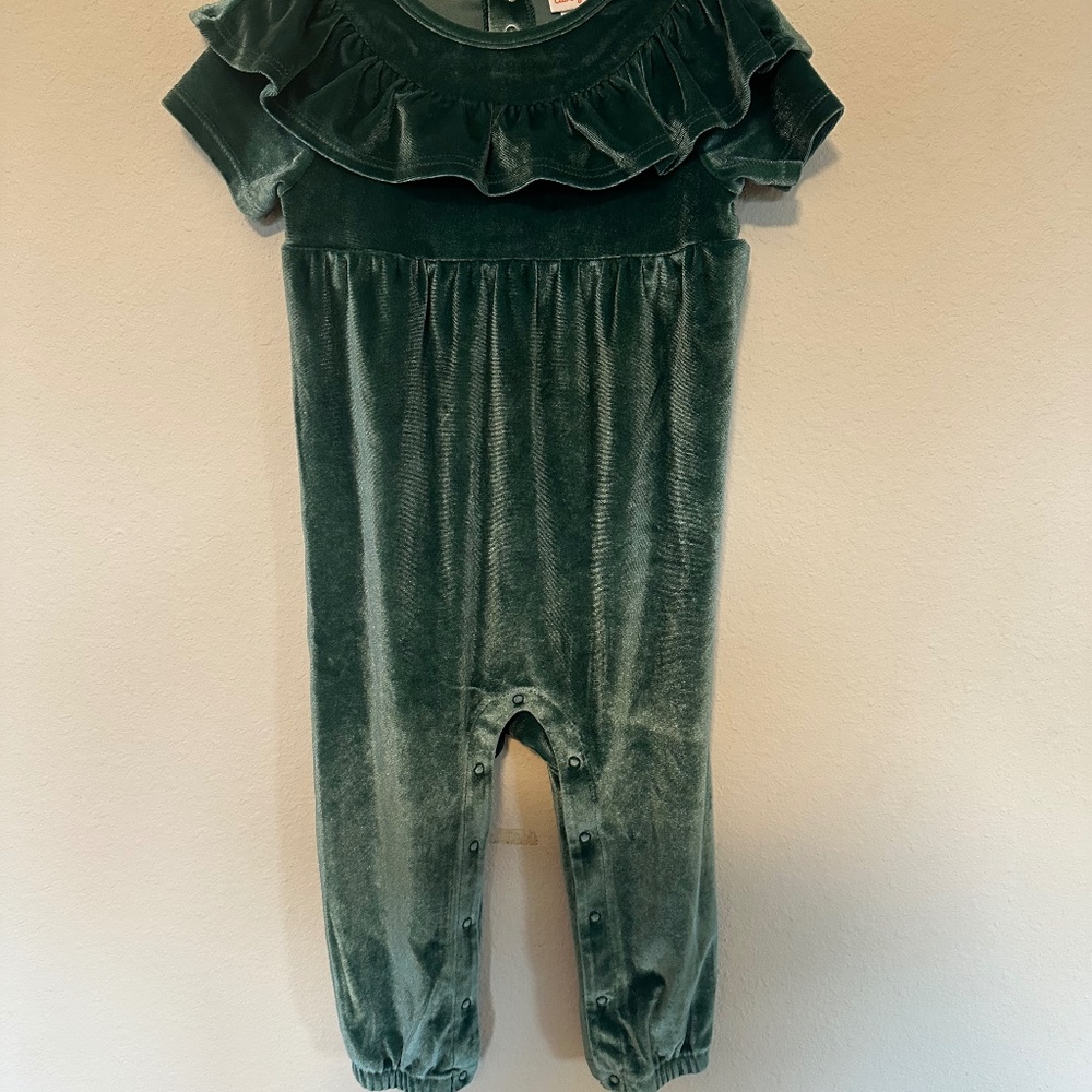 Cat and Jack green velour toddler romper